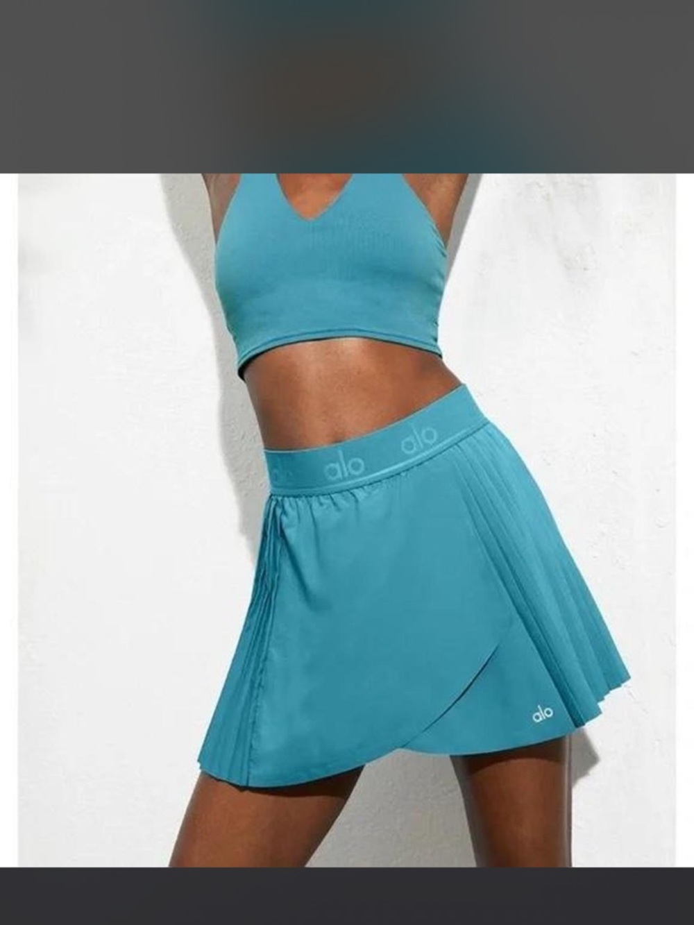 ALO Yoga Tennis Skirt Blue Splash with Pleated Side